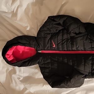 Nike Kids Black and Pink Puffer Jacket